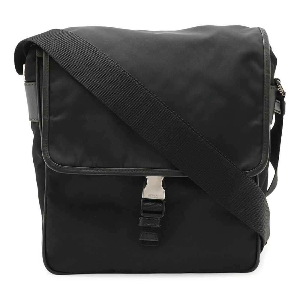 Prada Tessuto Crossbody Bag Messenger Leather NERO Black
